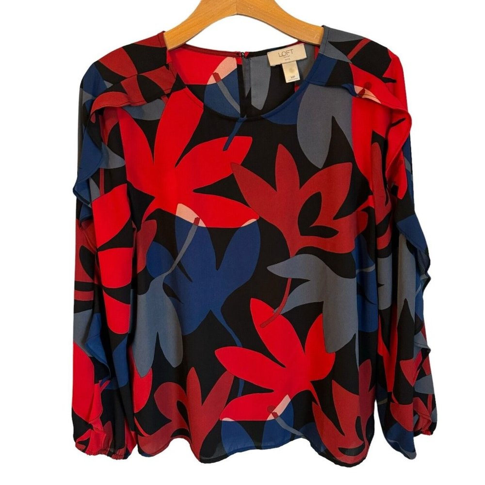 Loft Blouse Multi Floral Ruffle - Picture 11 of 12